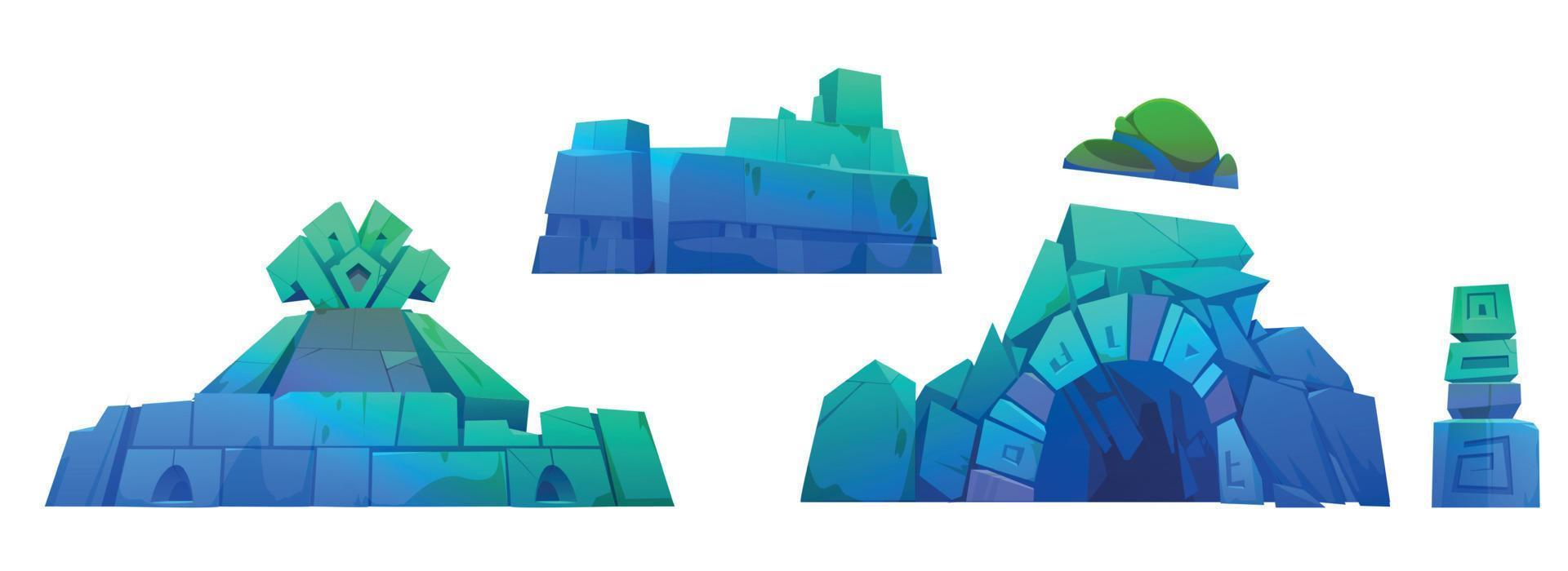 Cartoon set of ancient underwater city ruins vector