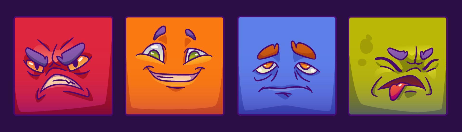 Square monster face emotion. Abstract game avatar vector