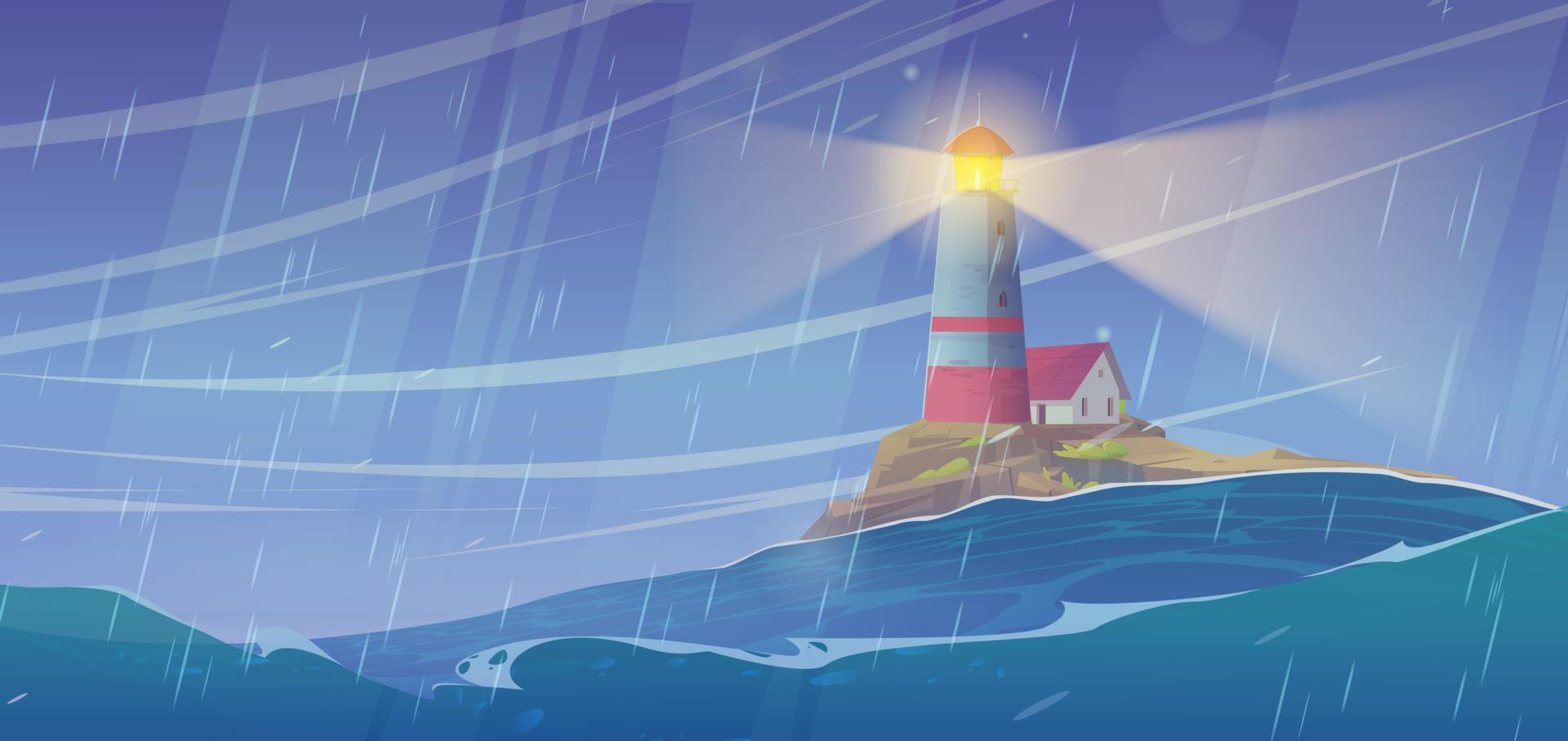 Sea stormy landscape background with lighthouse vector