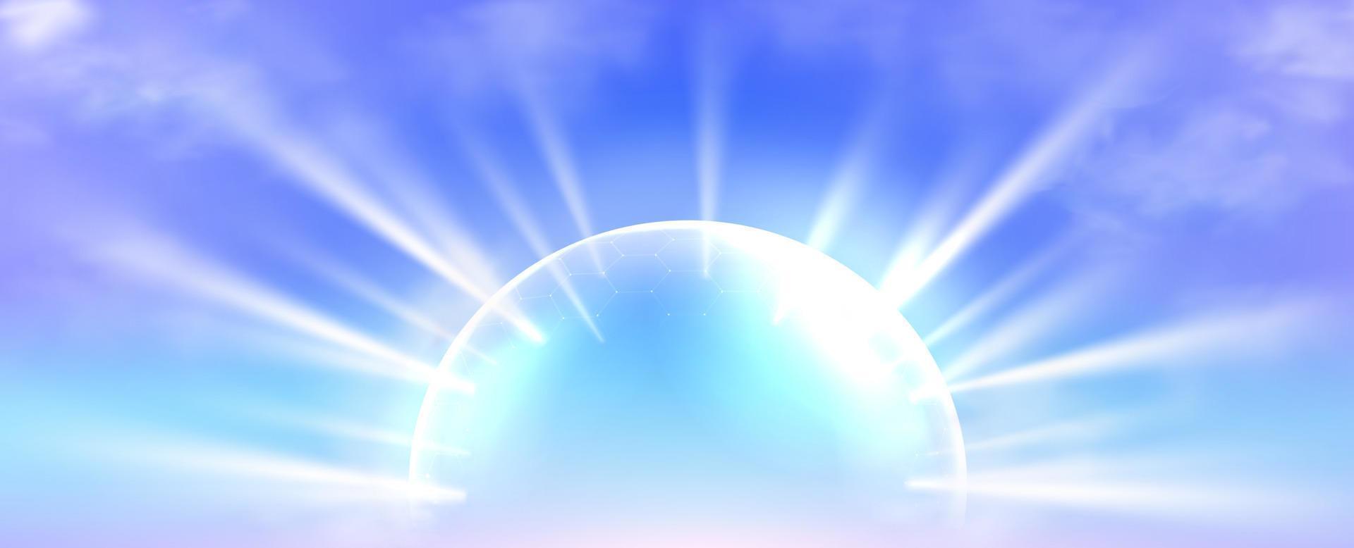 Sunscreen protection sphere on blue sky background vector