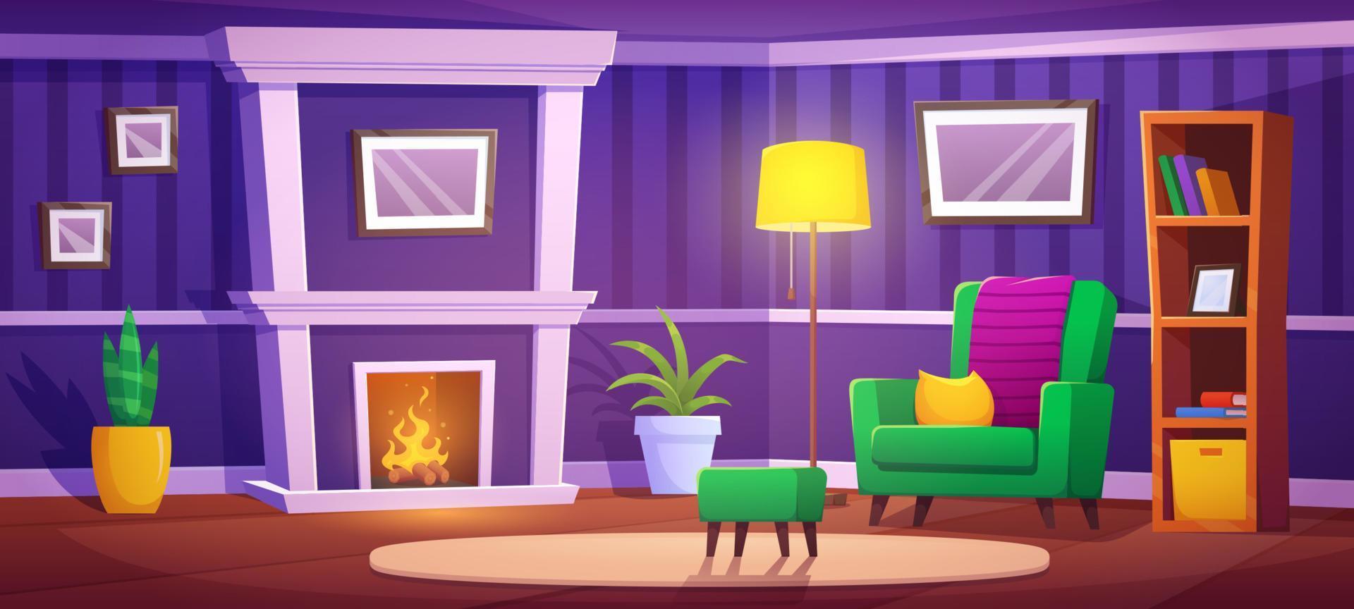 Living room with burning fireplace vector