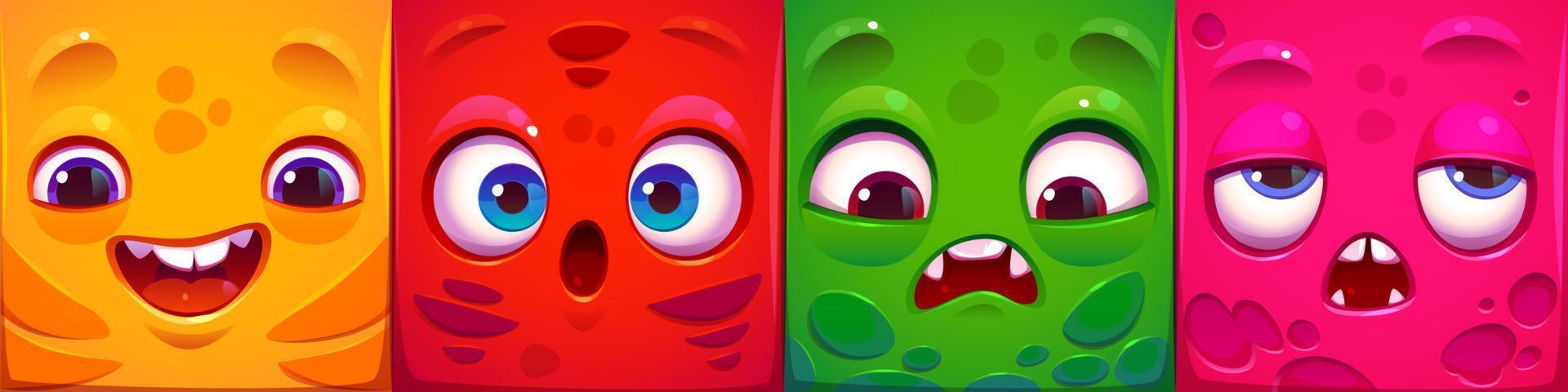Square monster face emotion. Abstract game avatar vector