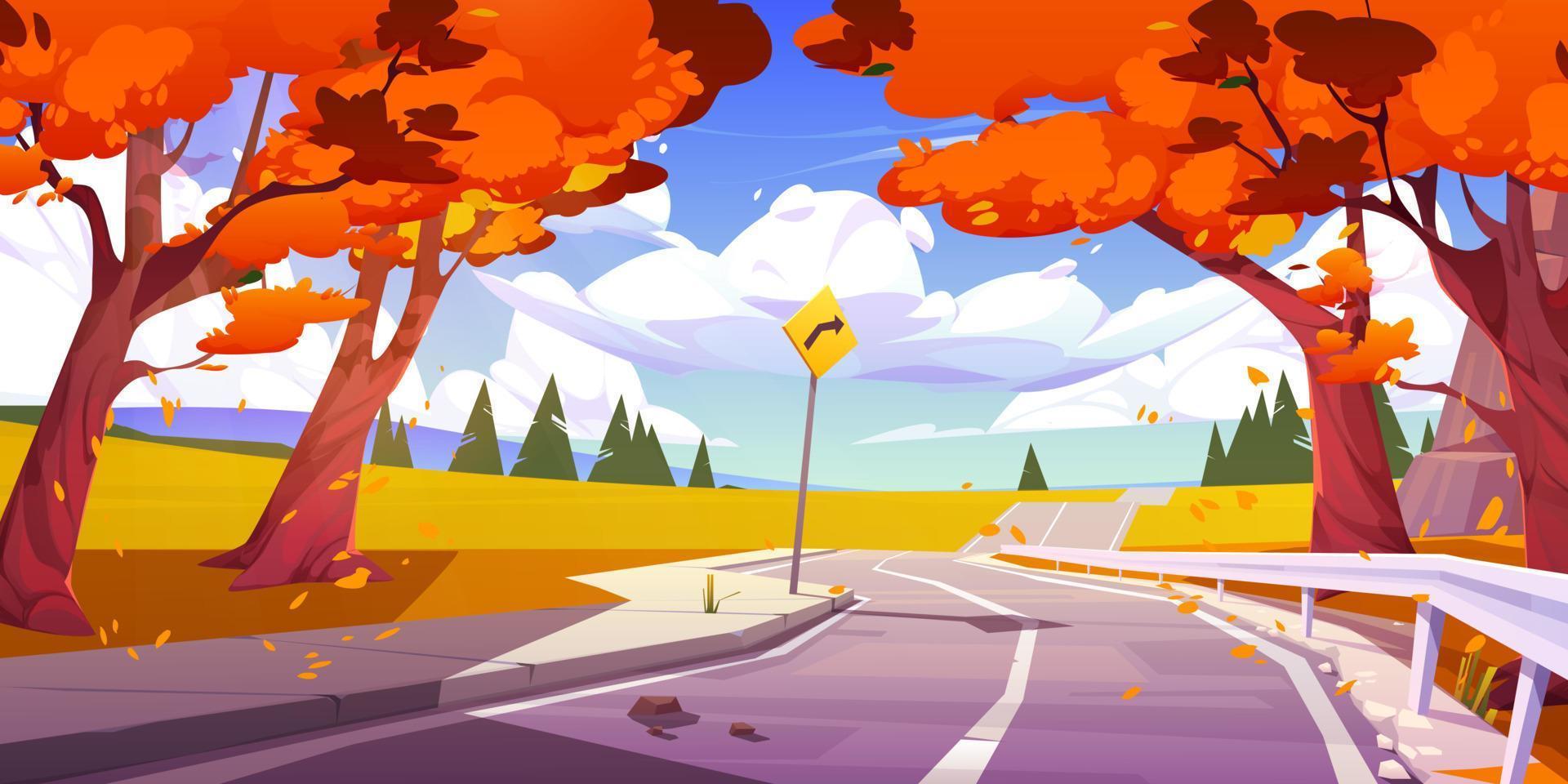 Mountain valley fall landscape with highway road vector