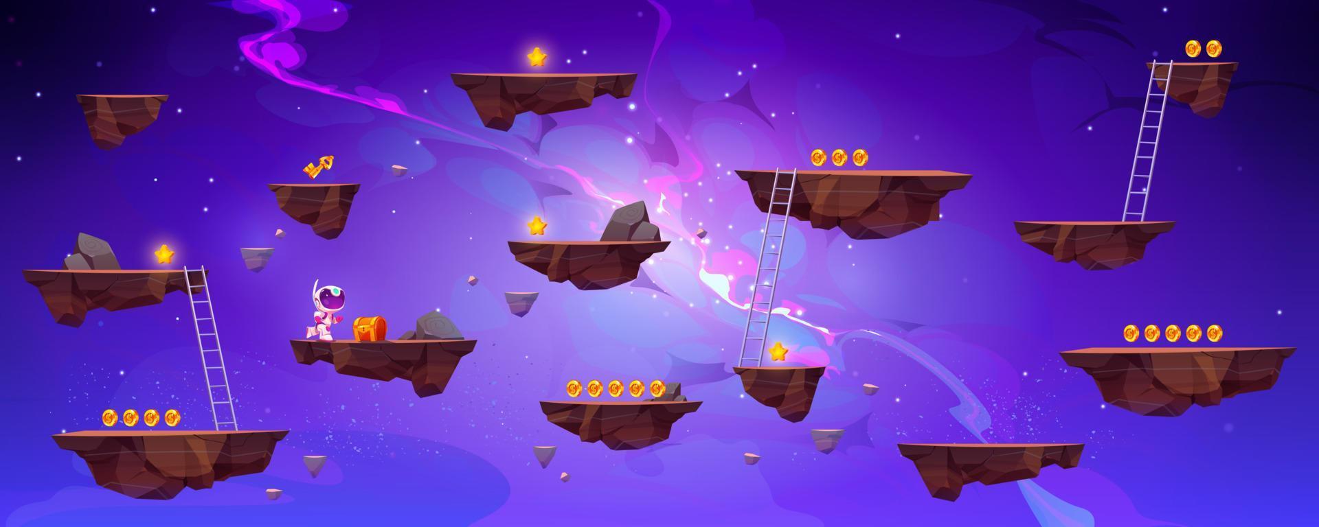 Flying rock islands vector game space background