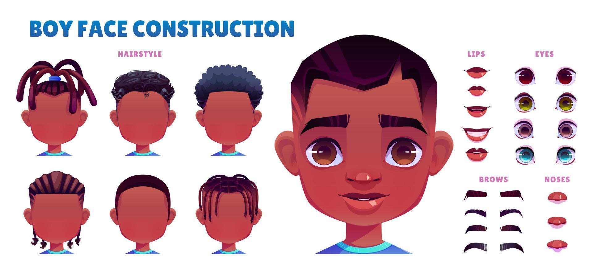 Cartoon vector boy character face creation set