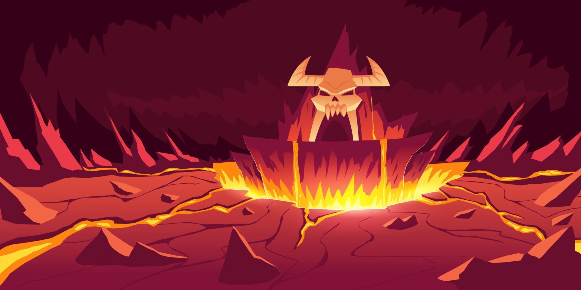 Hell landscape, infernal stone cave cartoon vector