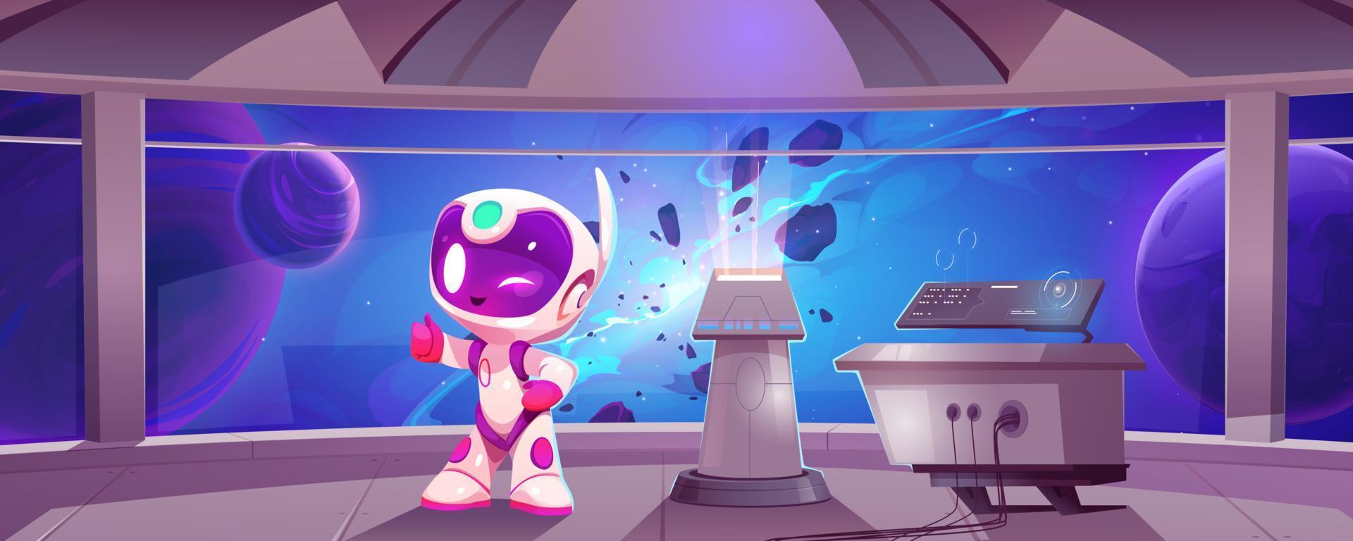 Cartoon vector spaceman in spaceship cockpit