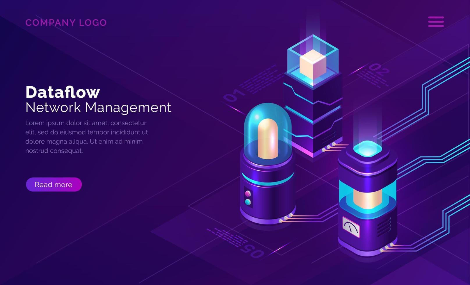 Data flow, network manager isometric concept vector