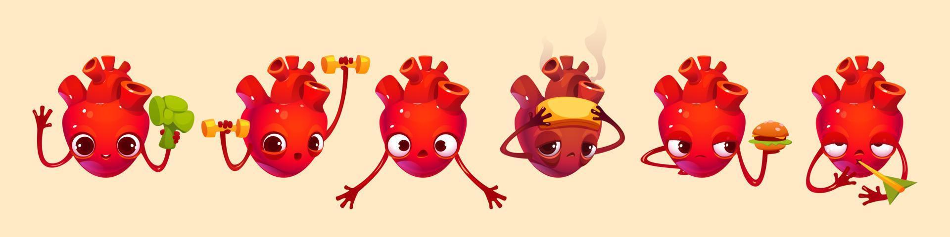 dibujos animados conjunto de corazón personaje en antecedentes vector