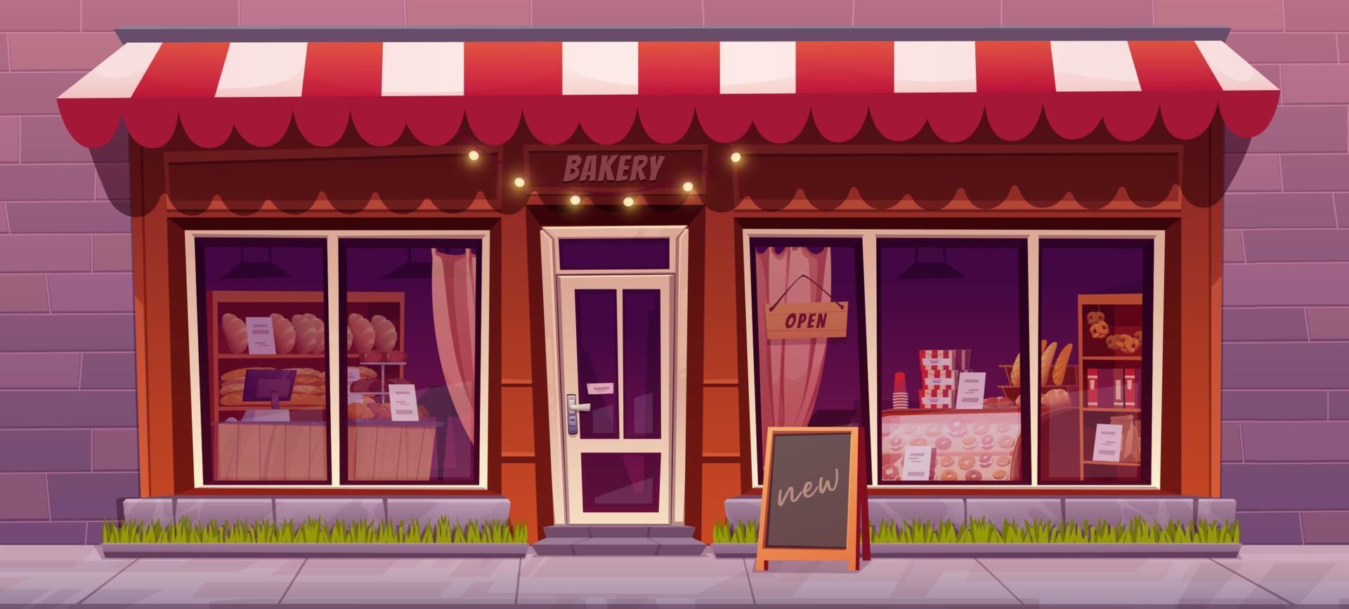 Bakery shop facade with large windows and door vector