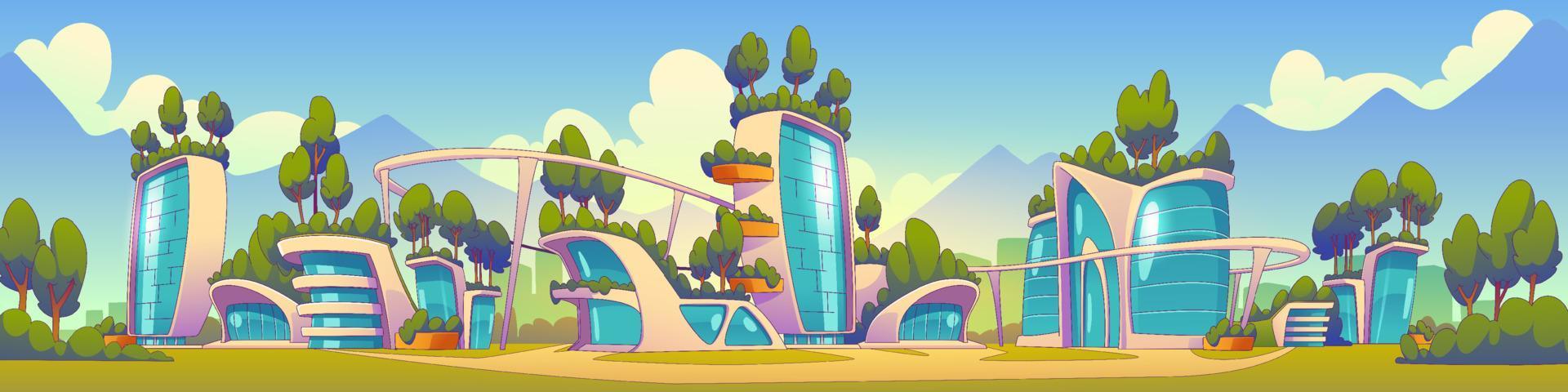 Wide futuristic eco sustainable city landscape vector