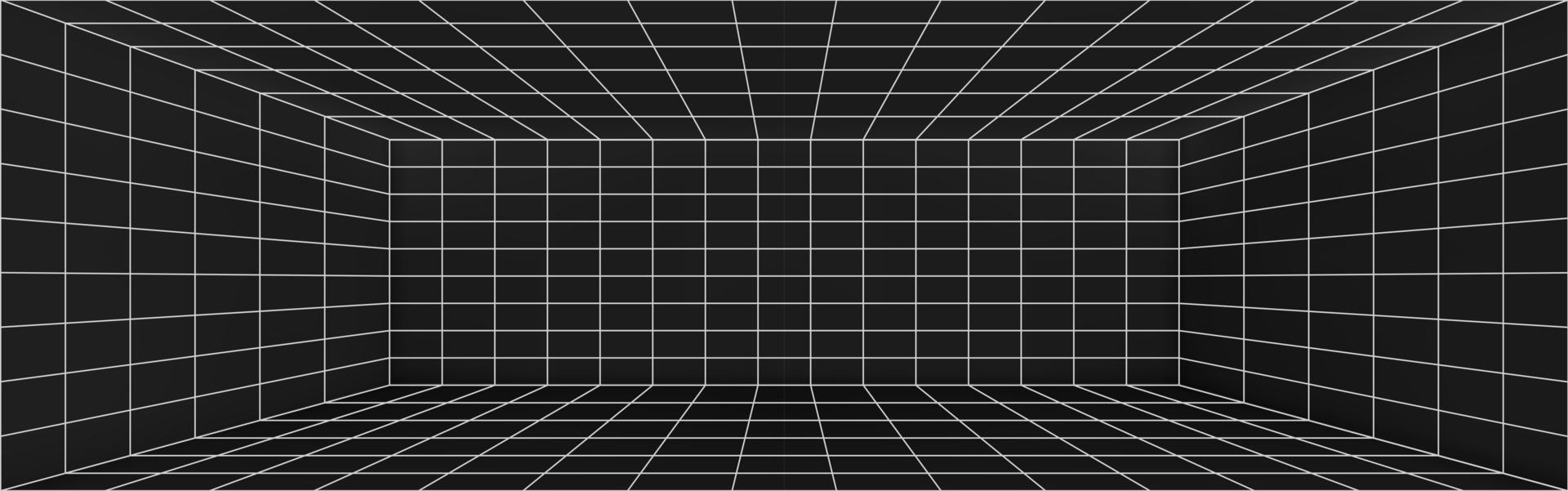 3D perspective of black wireframe room background vector