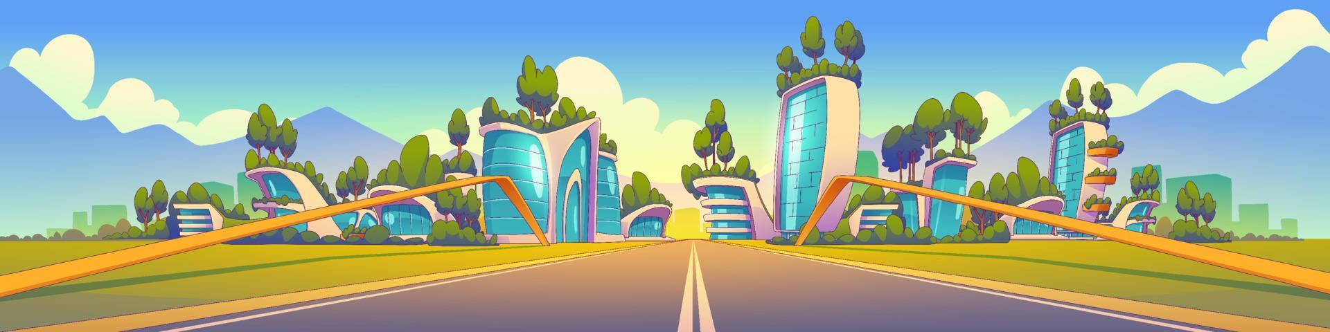 paisaje urbano con la carretera y moderno eco edificios vector