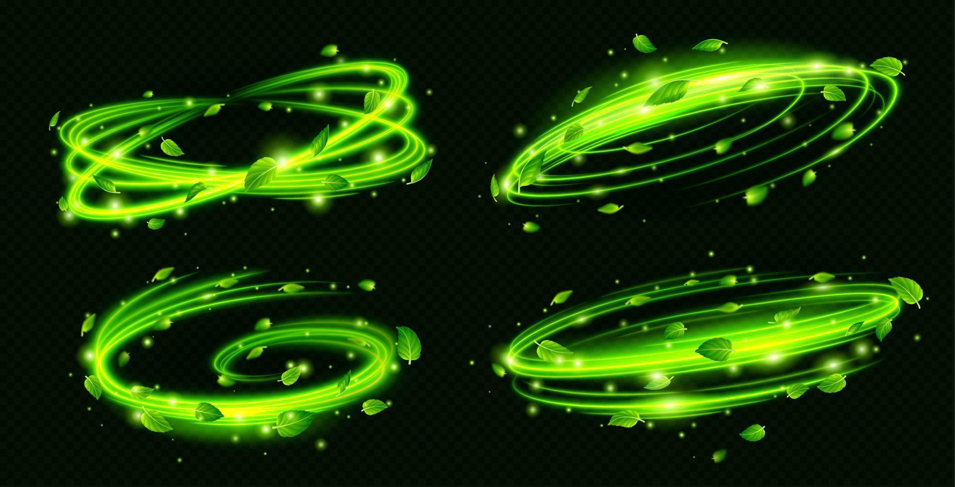 Abstract fresh air swirls with green foliage vector