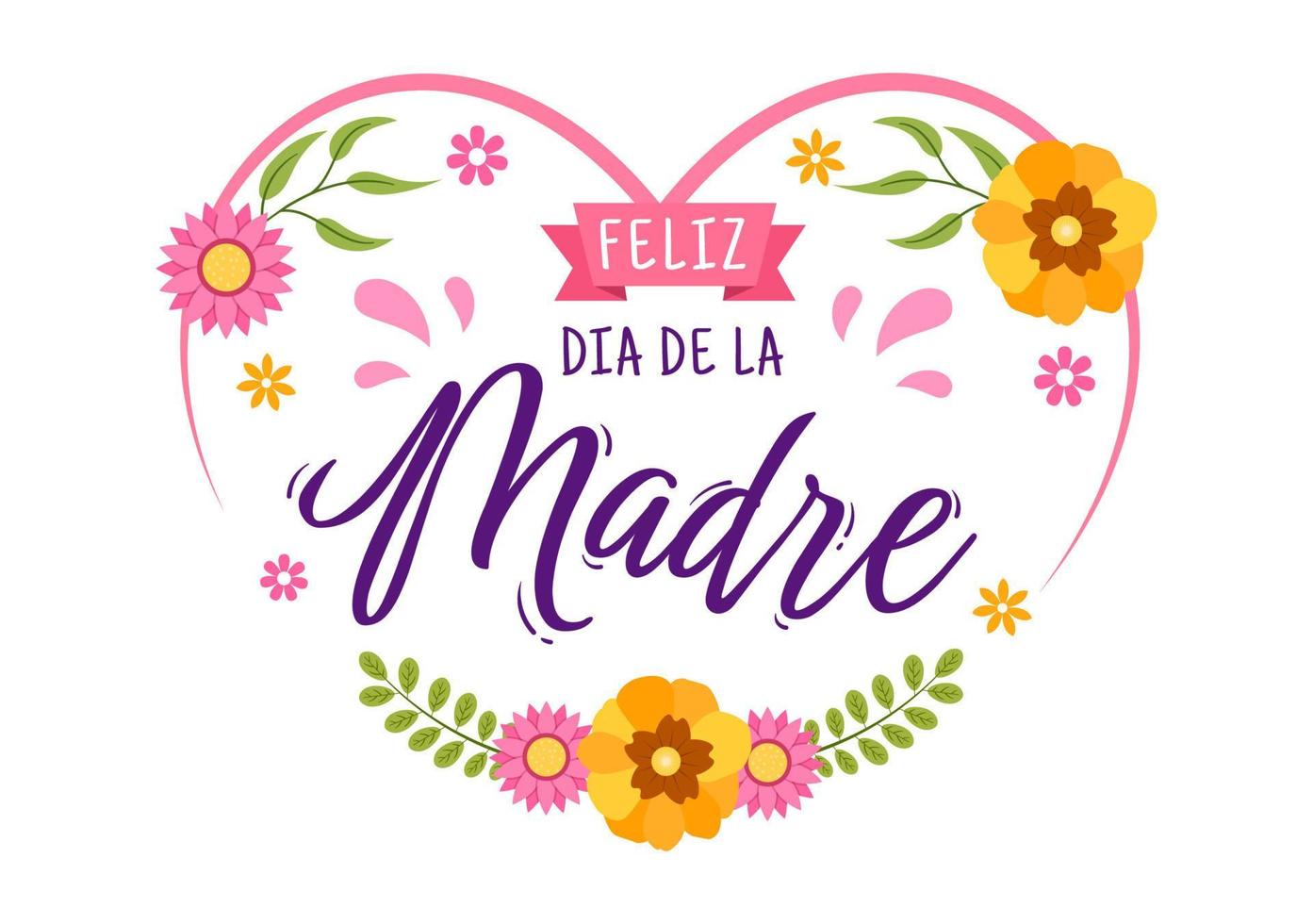 Feliz Dia De La Madre Illustration with Celebrating Happy Mother Day and Cute Kids in Flat Cartoon Hand Drawn for Web Banner or Landing Page Templates vector