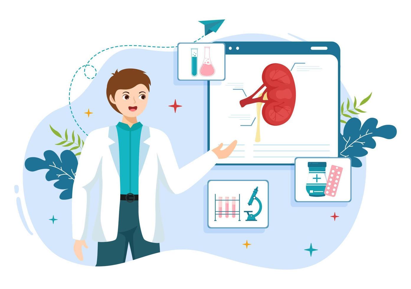 Nephrologist Illustration with Cardiologist, Proctologist and Treat Kidneys Organ in Flat Cartoon Hand Drawn for Web Banner or Landing Page Templates vector