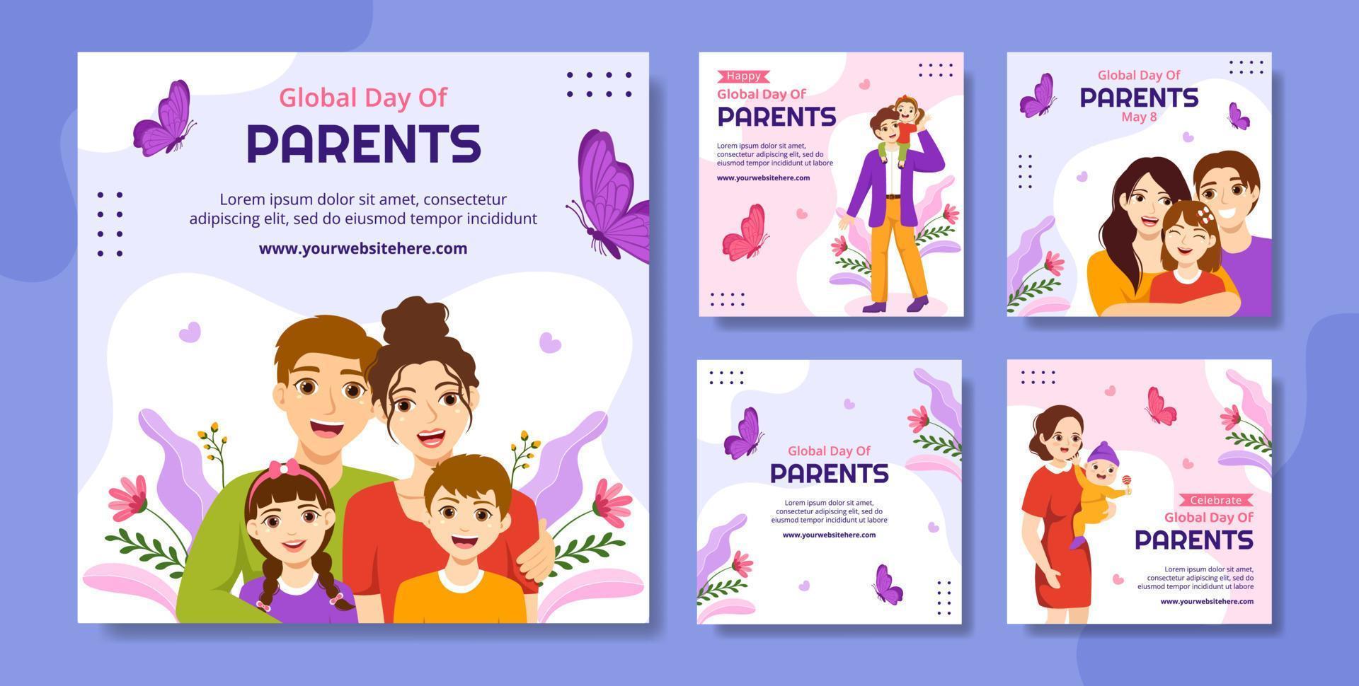 Global Day of Parents Social Media Post Flat Cartoon Hand Drawn Templates Background Illustration vector