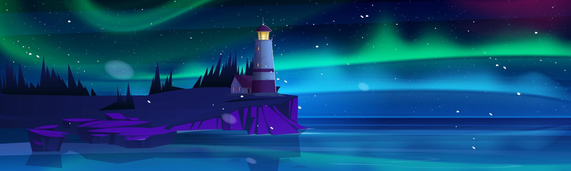 Lighthouse on sea coast. Landscape with beacon vector