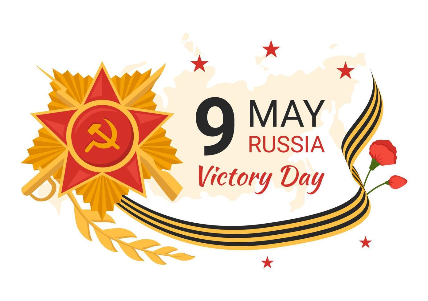 ruso victoria día en mayo 9 9 ilustración con medalla estrella de el héroe y genial patriótico guerra en plano dibujos animados mano dibujado para aterrizaje página plantillas vector