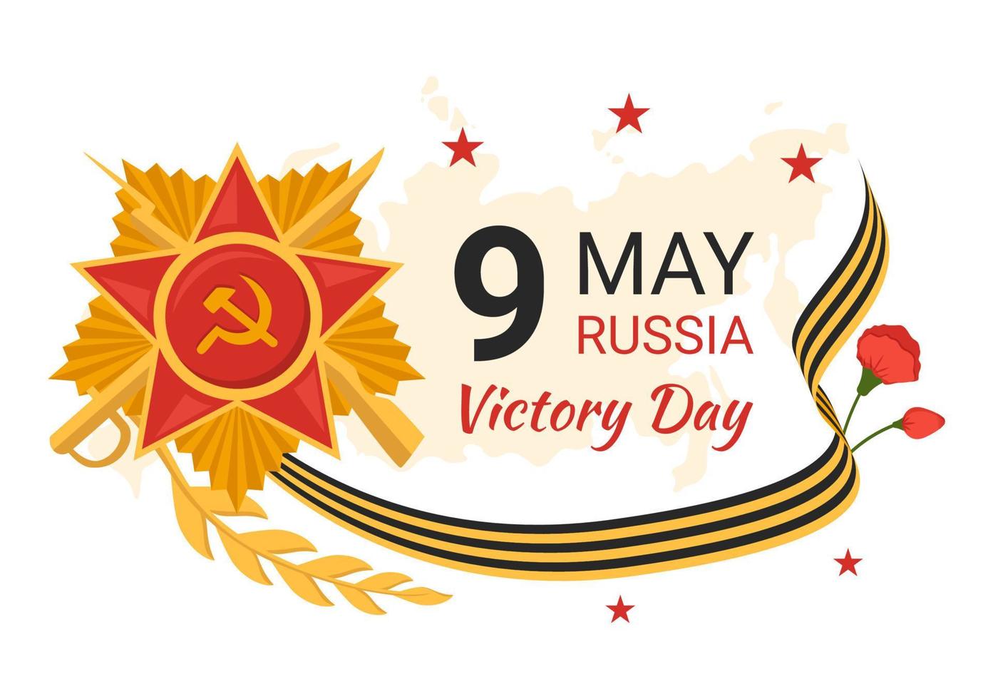 Russian Victory Day on May 9 Illustration with Medal Star Of The Hero and Great Patriotic War in Flat Cartoon Hand Drawn for Landing Page Templates vector