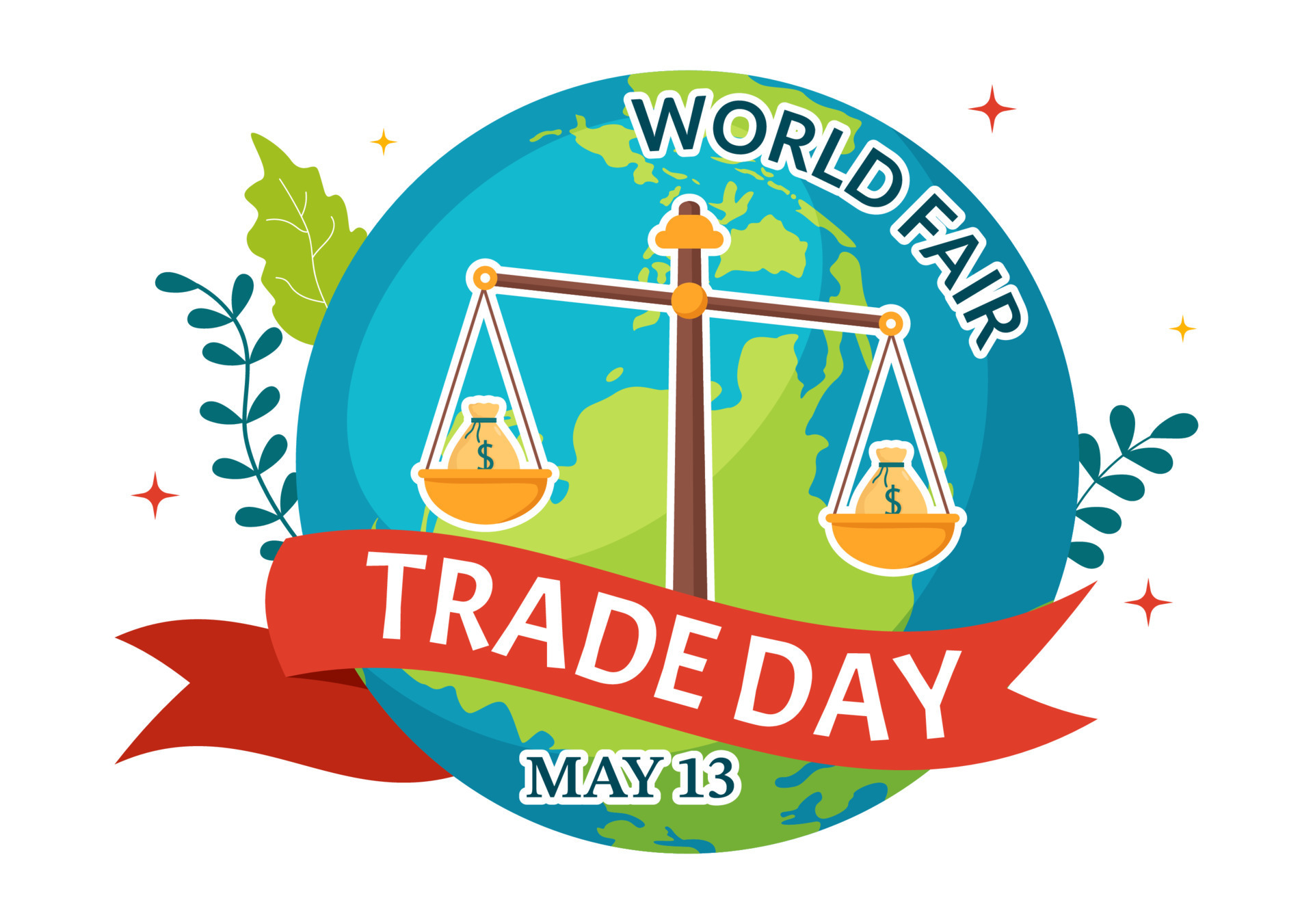 World Fair Trade Day Illustration with Scales Digitally, Climate
