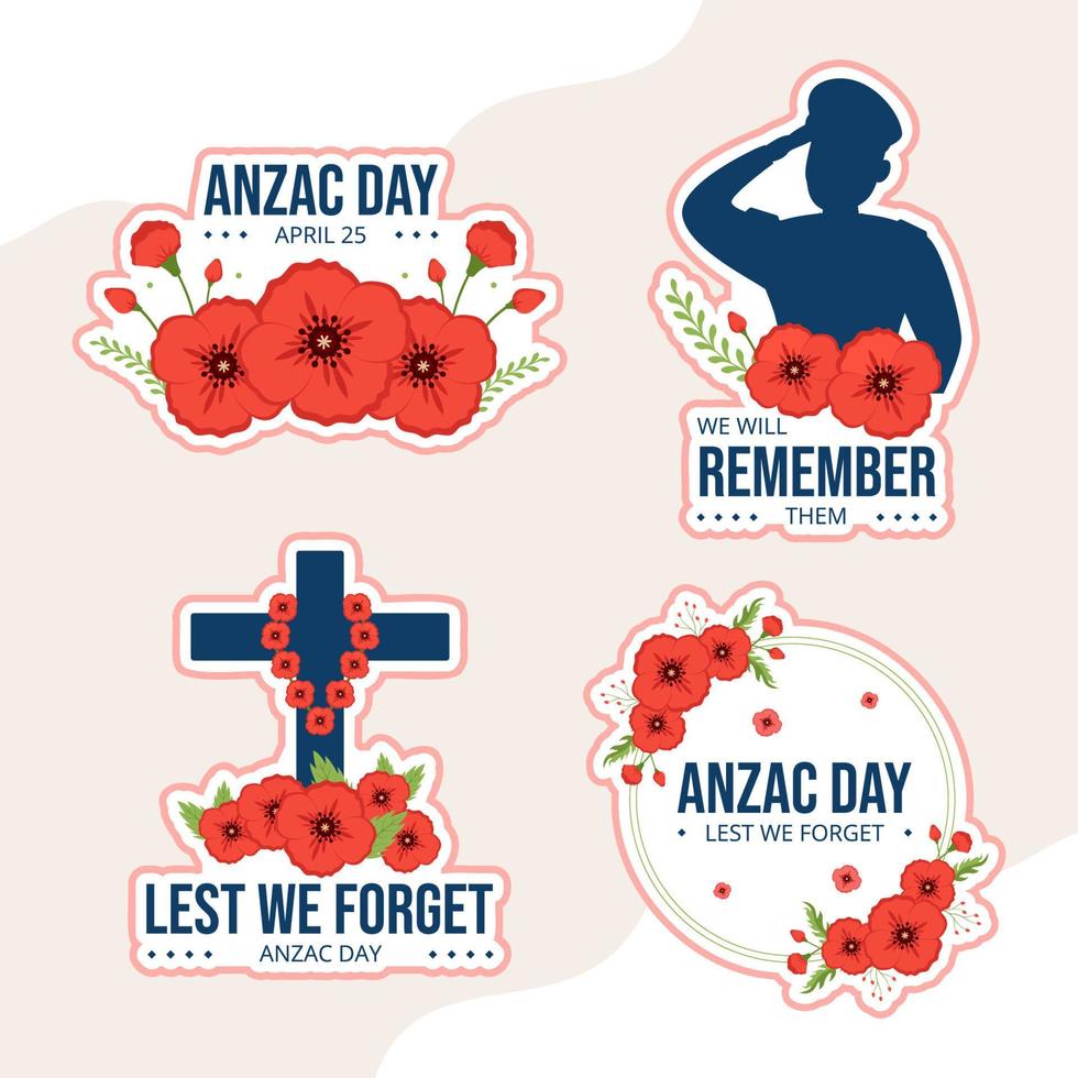 Anzac Day of Lest We Forget Label Flat Cartoon Hand Drawn Templates Background Illustration vector