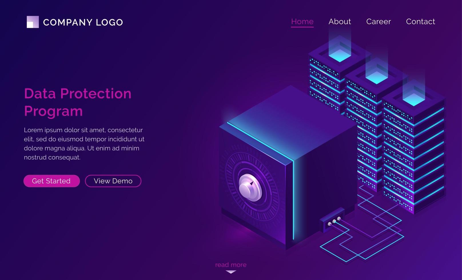 Data protection program, isometric concept vector