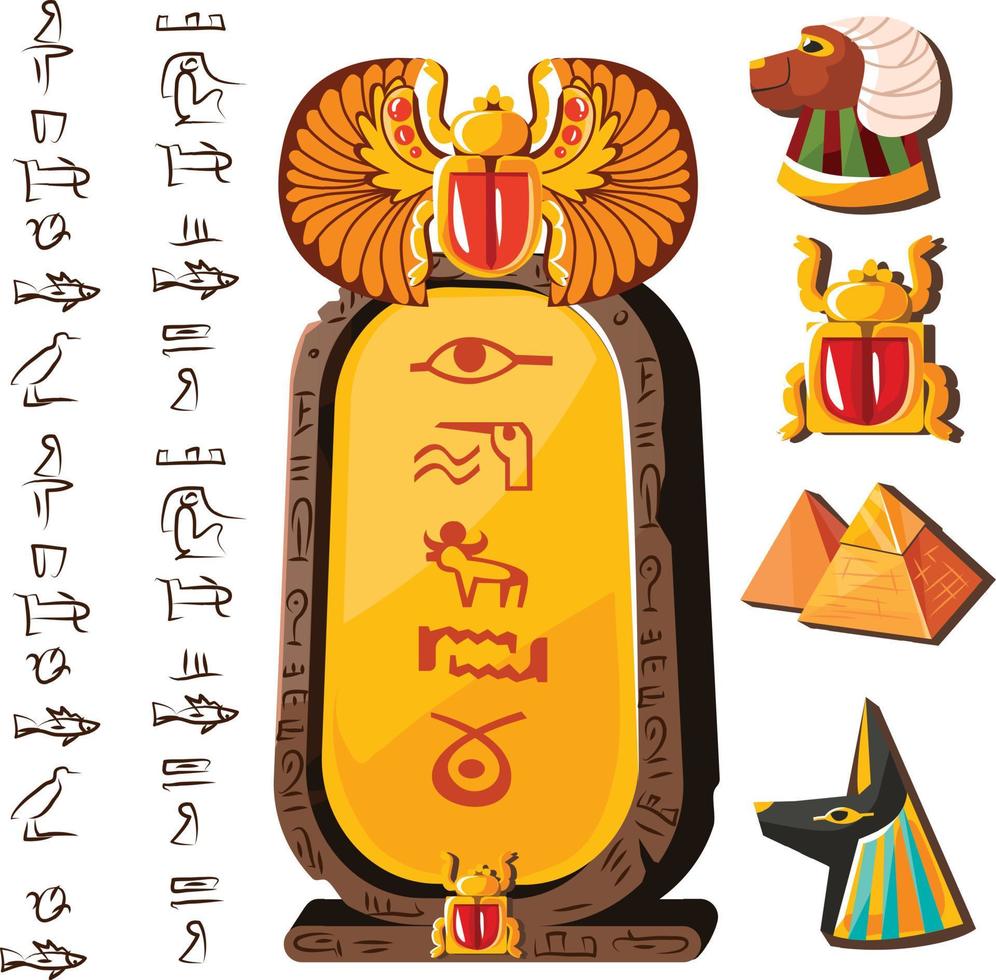 Stone board, clay tablet and Egyptian hieroglyphs vector