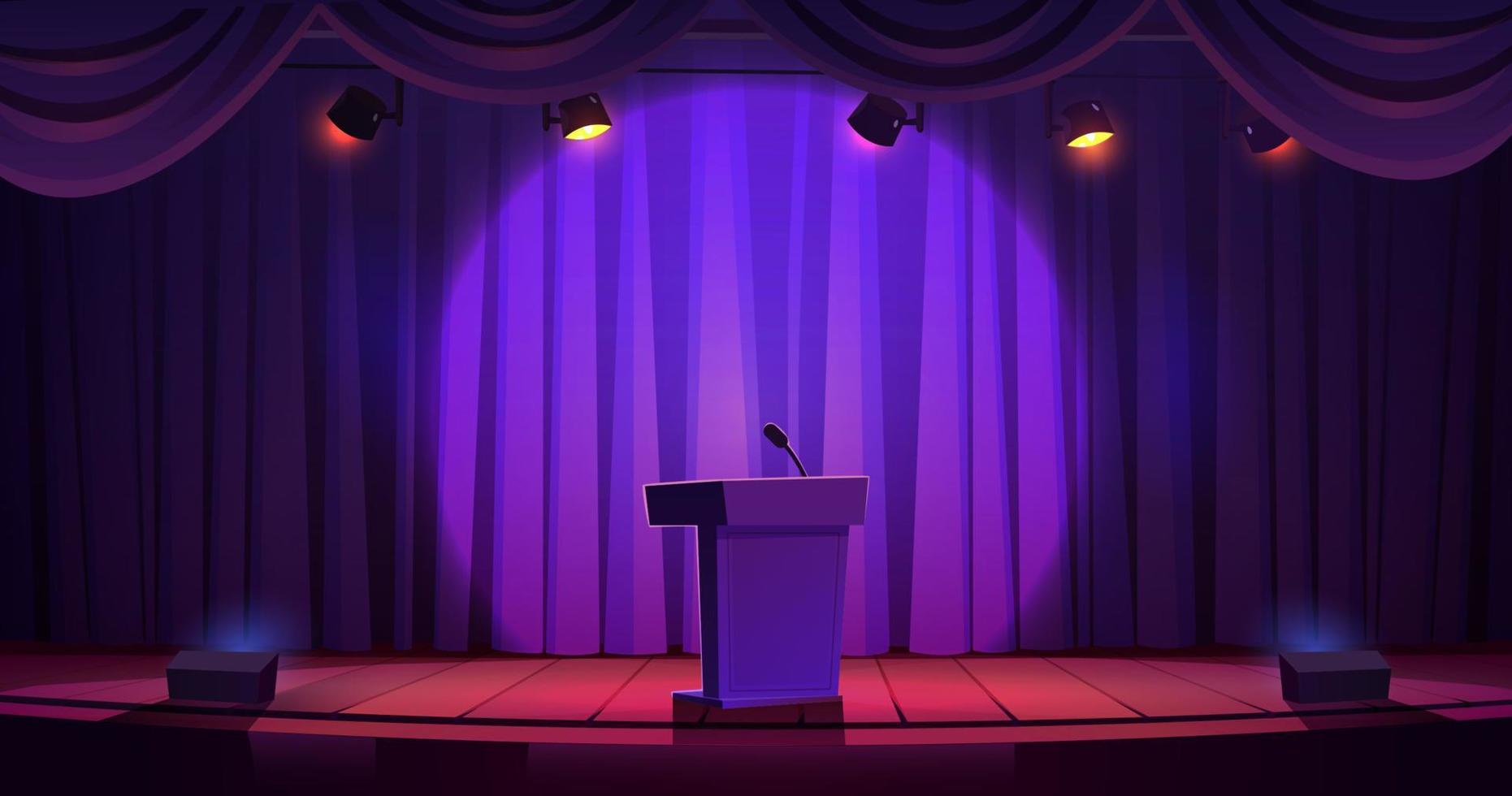 Rostrum with microphone for public speech on stage vector