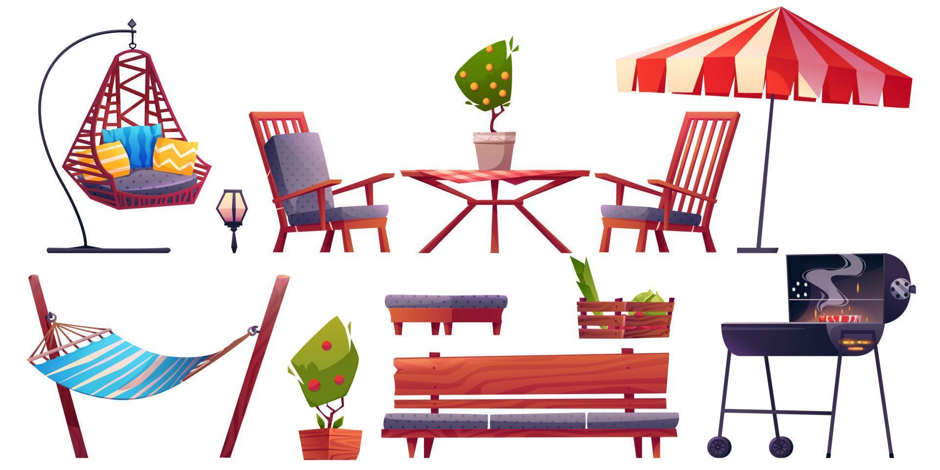 Cartoon set of garden furniture isolated on white vector