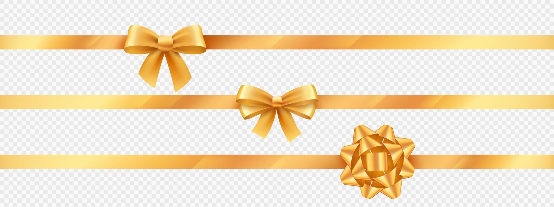 Gold ribbon knot for present. 3d Package gift bow vector