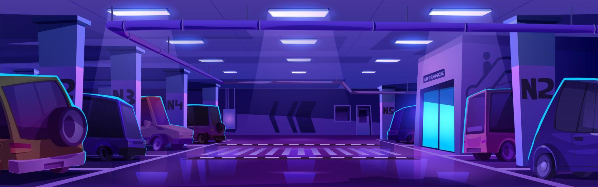 Underground car parking with light in city mall vector