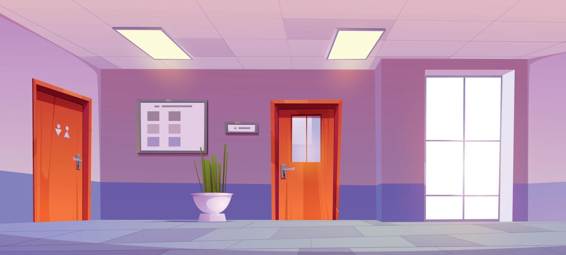 School hallway interior with wc door. Clinic hall vector