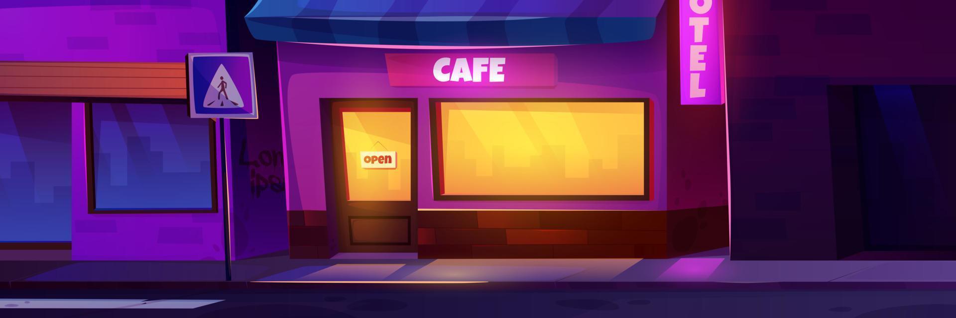 Front outside cafe facade at night background vector