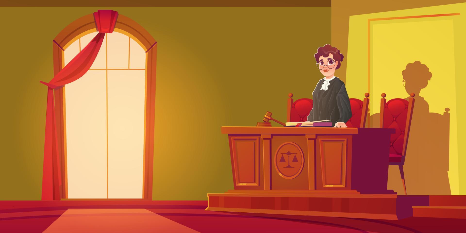 Courtroom interior with female standing judge vector