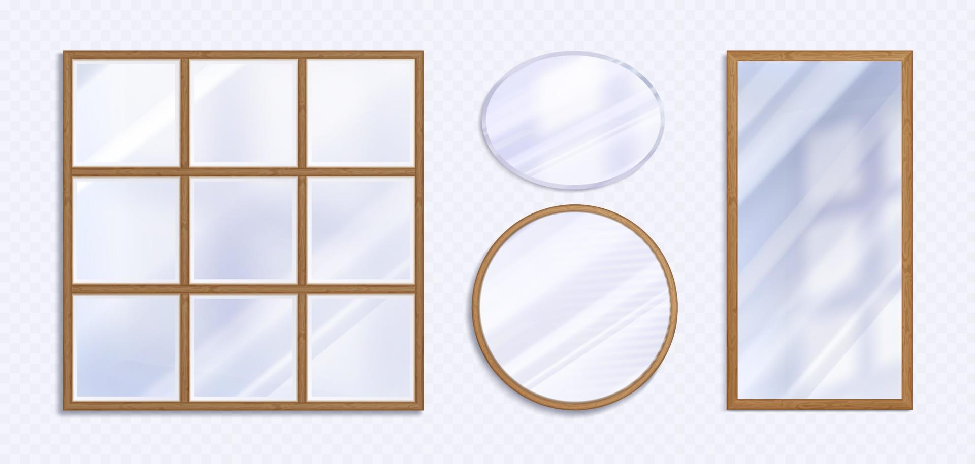 Realistic set of different mirrors on background vector