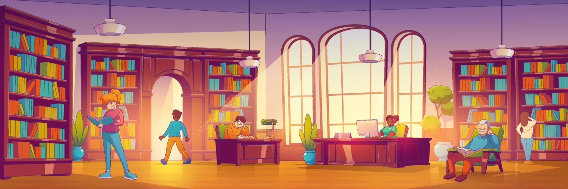 School library or store with books and people vector