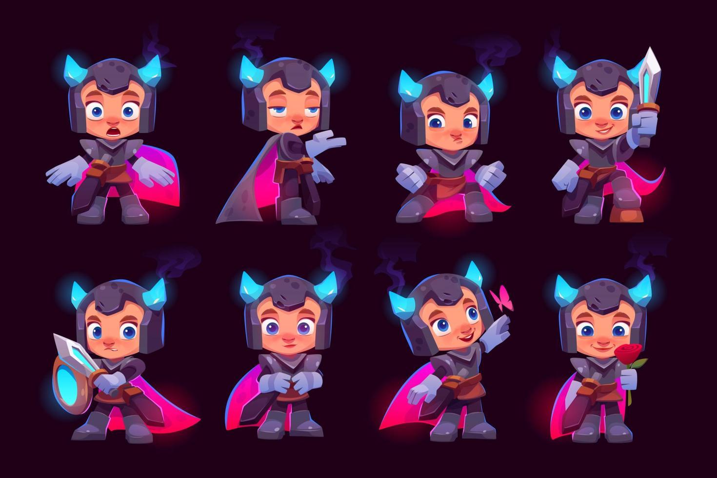 Cartoon set of knight character in different poses vector