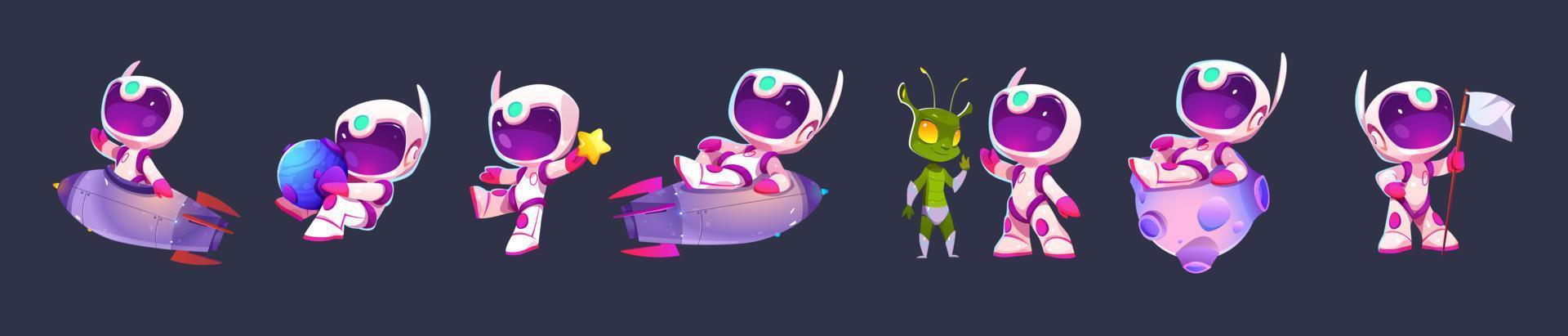 Cartoon vector illustration set astronaut in space