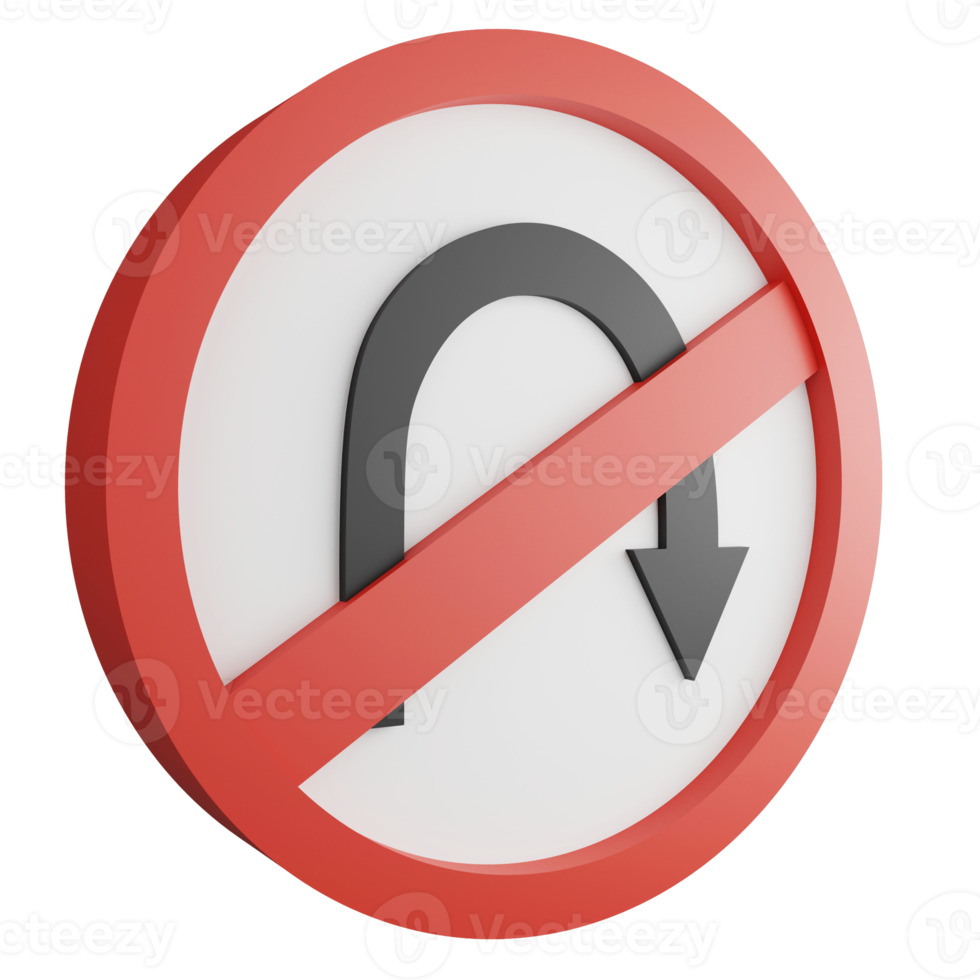 3D render no U turn right sign icon isolated on transparent background, red mandatory sign png