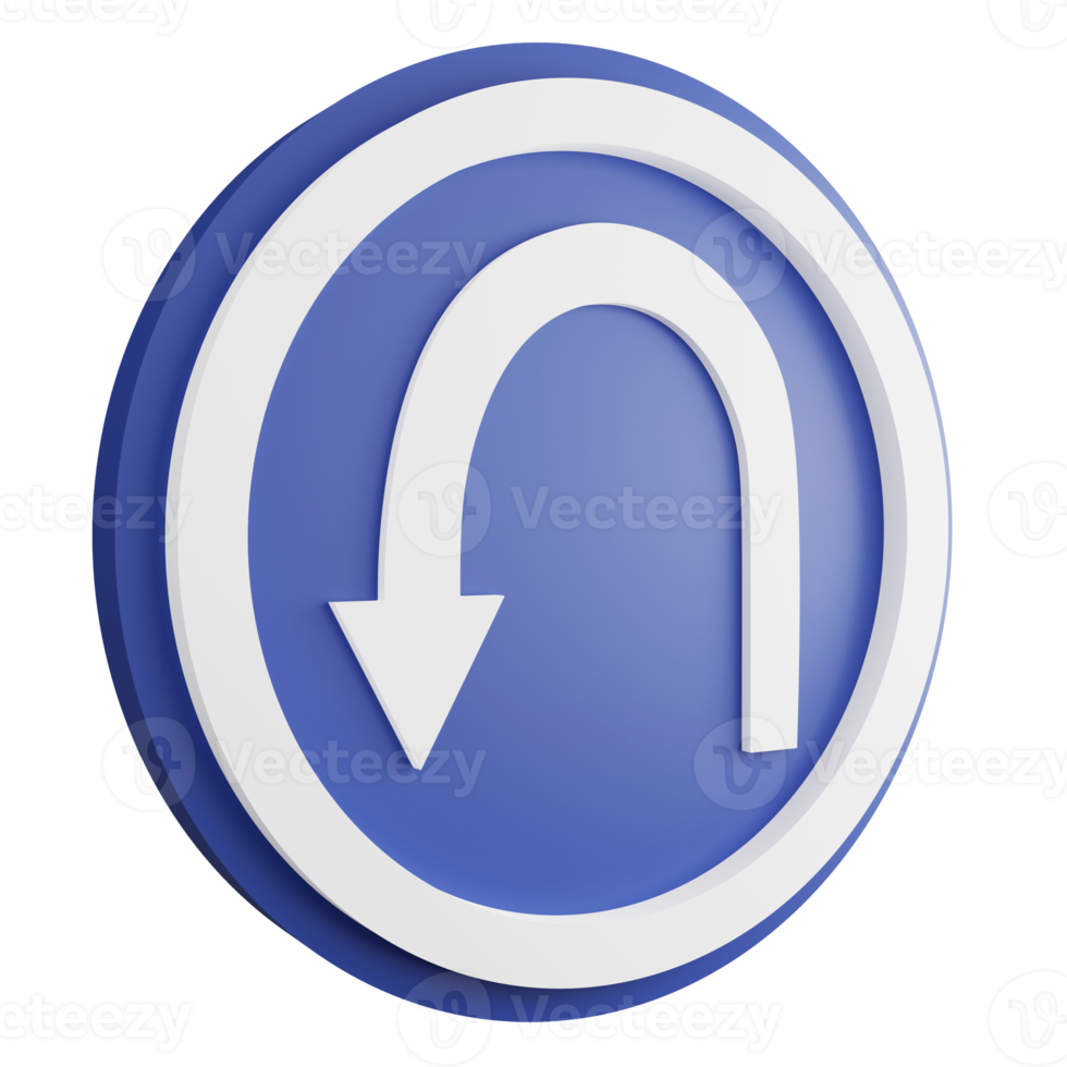 3D render U turn left sign icon isolated on transparent background, blue informative sign png