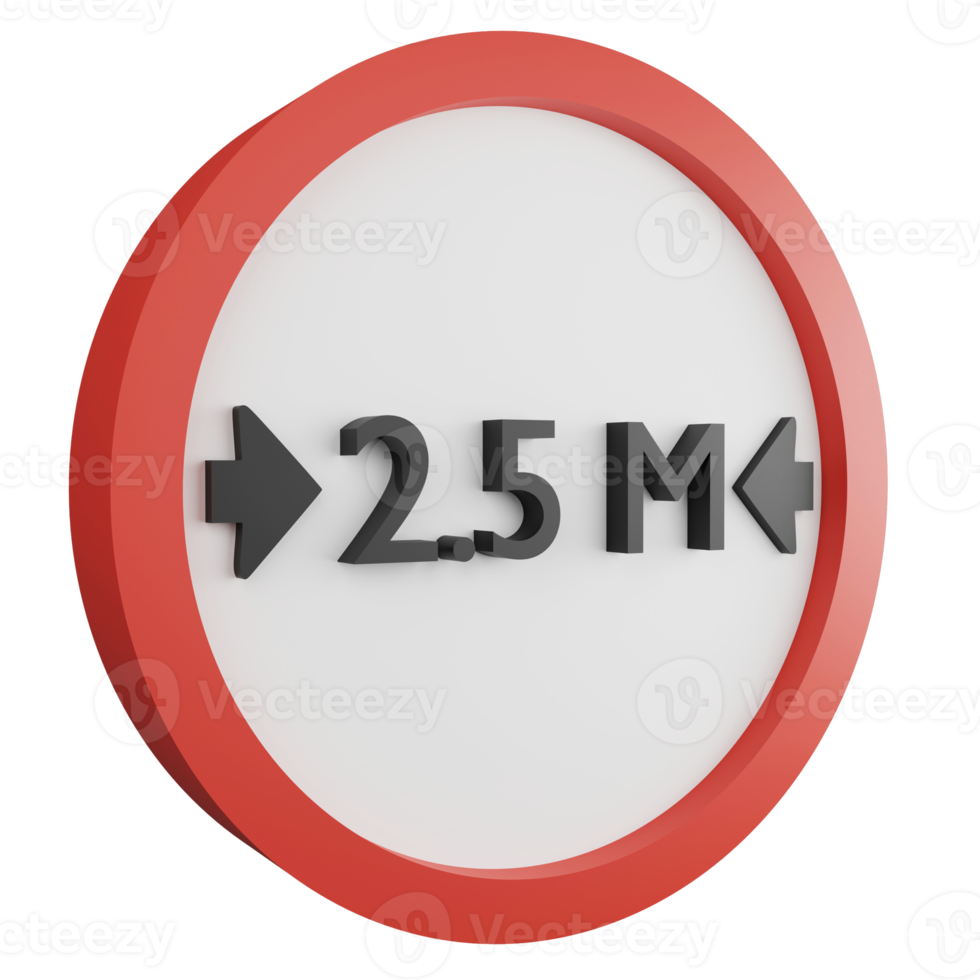 3D render width limit 2.5 meters sign icon isolated on transparent background, red mandatory sign png