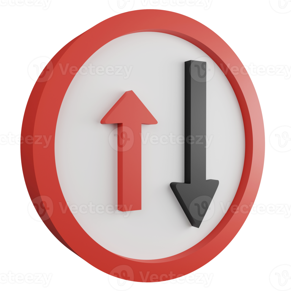 3D render priority to oncoming traffic sign icon isolated on transparent background, red mandatory sign png