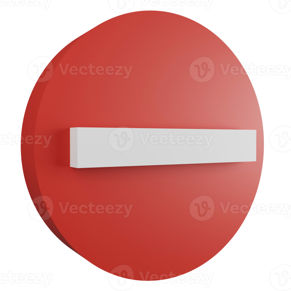 3D render no entry sign icon isolated on transparent background, red mandatory sign png