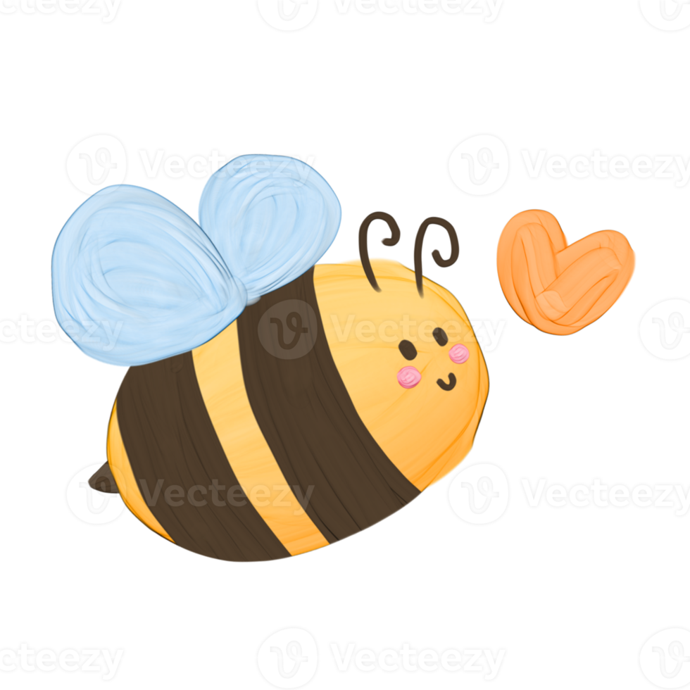 Cute honey bee stationary sticker oil painting png