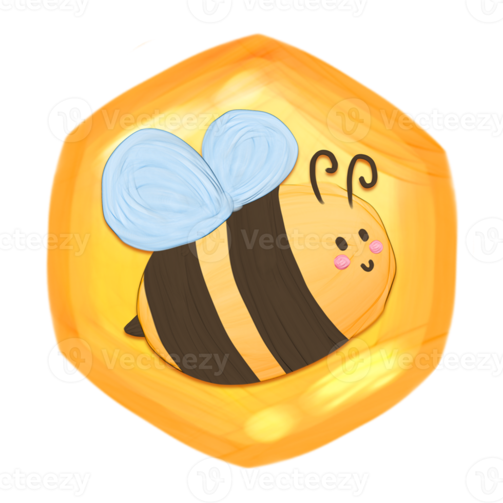 Cute honey bee stationary sticker oil painting png