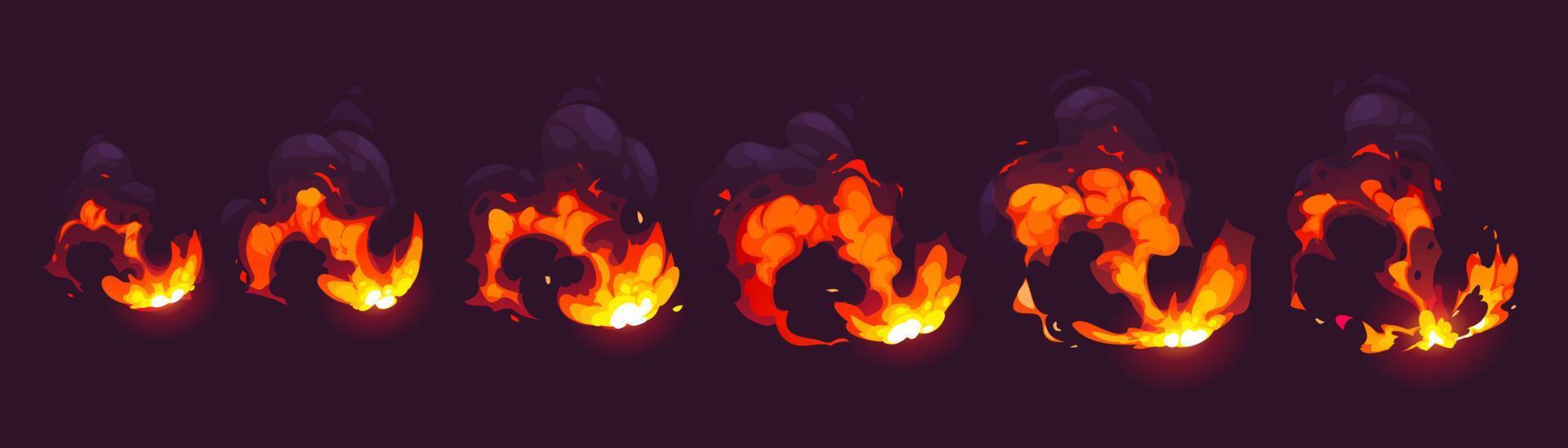 explosión fuego animación conjunto en negro antecedentes vector