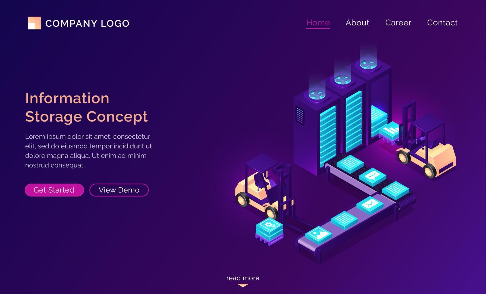 Information storage isometric concept, technology vector