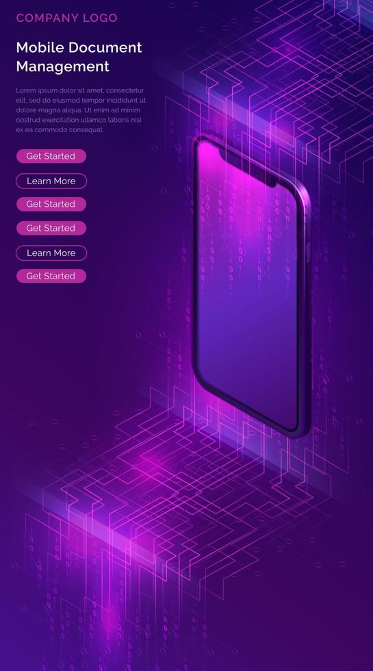 Smartphone with big data stream isometric banner vector