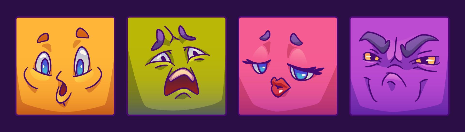 Funny characters faces in square shape vector